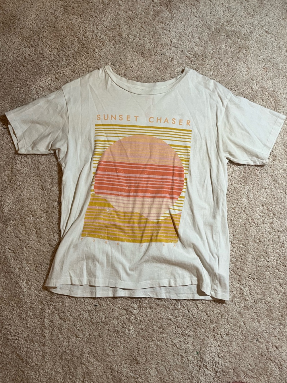 Pura Vida Cream Tee with Orange Logo & Text